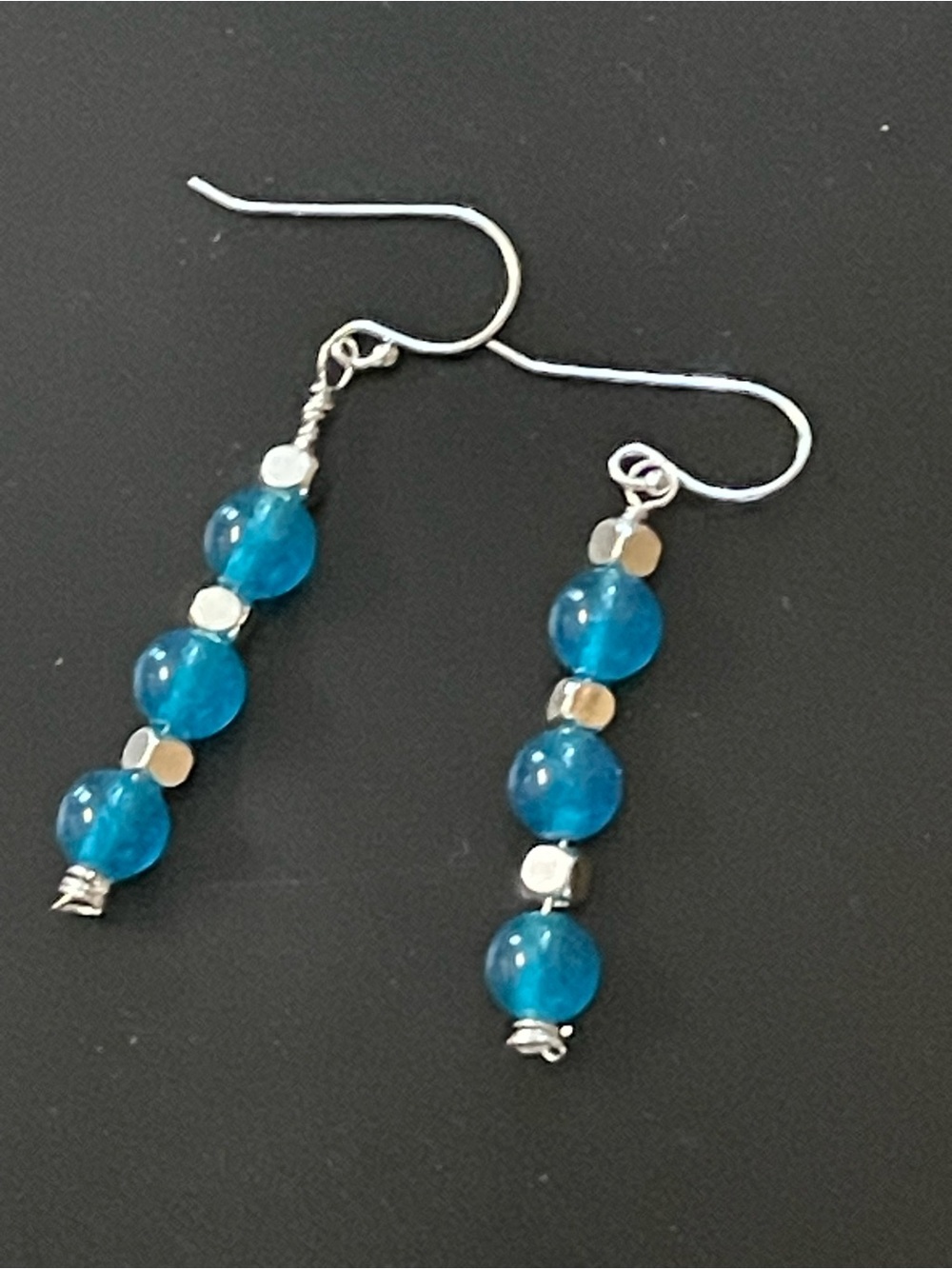Handmade Blue apatite Bead Drop Earrings - Sterling Tone Hooks